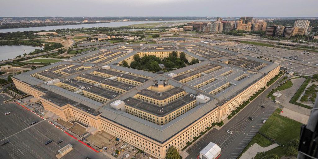 An aerial photograph shows the Pentagon, May 15, 2023.