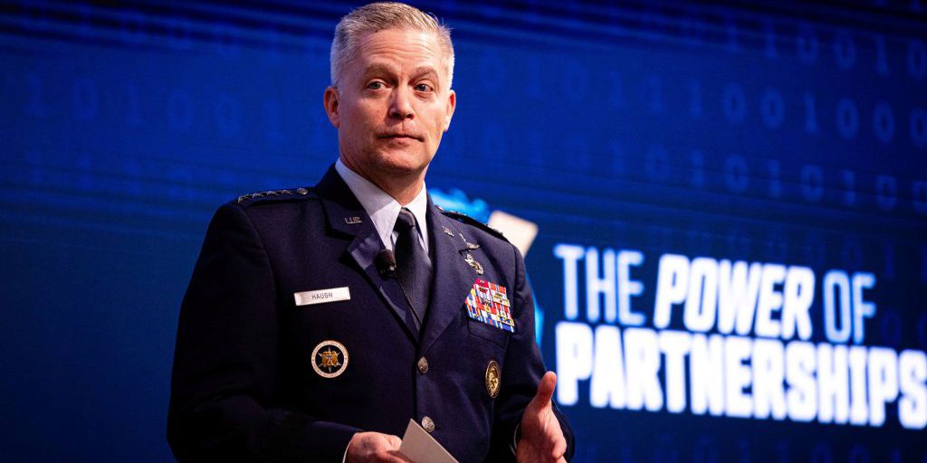 Air Force Gen. Timothy Haugh, commander of U.S. Cyber Command and director of the National Security Agency, gives the opening remarks at the Cyber Command’s Legal Conference at Joint Base Andrews, Md., Aug. 9, 2024.