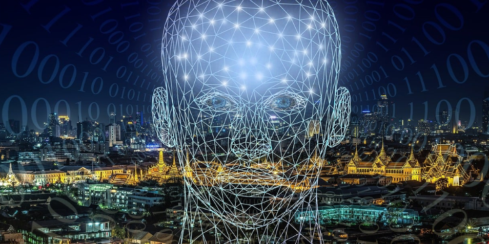 Drawing of a transparent person with lights glowing in their forehead.